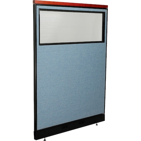 Interion By Global Industrial Interion Deluxe Office Partition Panel w/Partial Window & Pass-Thru Cable 48-1/4Wx65-1/2H BLU 694732WPBL
